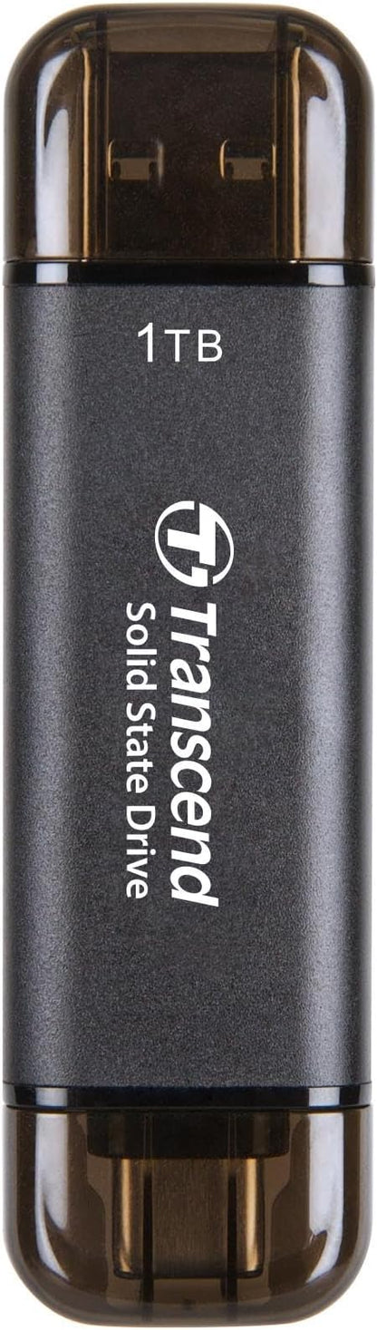 Transcend 1TB External SSD, Up to 1,050MB/s, Dual USB Hard Drive for Tesla, iPhone15,16&iPad&Mac, Steam Deck/ROG Ally/MSI Claw/Windows/Android/PS5/Smart TV, 2-in-1 Type C &A, USB 3.2 Gen2 Portable SSD