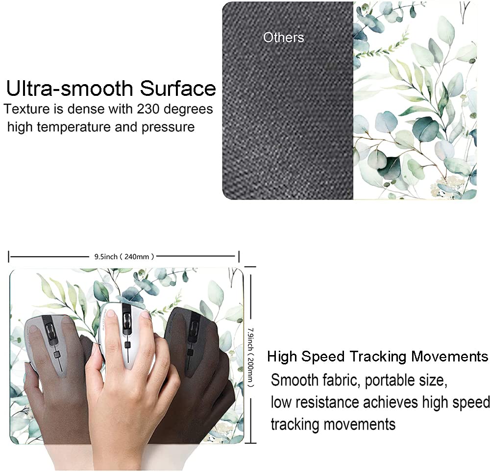 Plant Leave Mouse Pad - Square Waterproof Non-Slip Rubber Base for Office Laptop, 9.5"x7.9"x0.12" Inch (Green Grass)