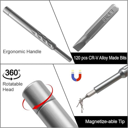 128 in 1 Precision Screwdriver Set,Precision Bit Set,Professional Magnetic Repair Tool Kit with 120 Bits for Electronics, Computer, Laptop, Game Console and Household Appliances