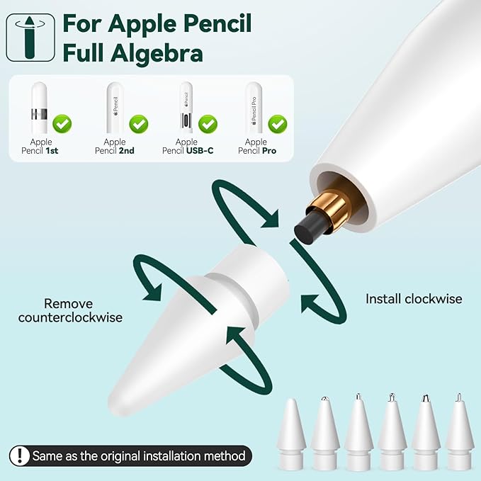 Inesore 6 Styles Replacement Tips for Apple Pencil Pro,Multiple Options Metal Durable Nibs Accessories for Apple Pencil Pro/2nd Generation/1st Gen/USB-C (12 Pack)