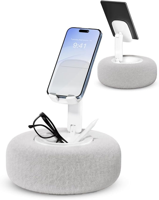 SupeDesk Phone Stand with Pillow, Adjustable iPhone Stand with Anti-Slip Strips, High-Viscosity Pads – Compatible with 4"-7" Devices, Including iPhone, iPad, Kindle, and Android (Grey)