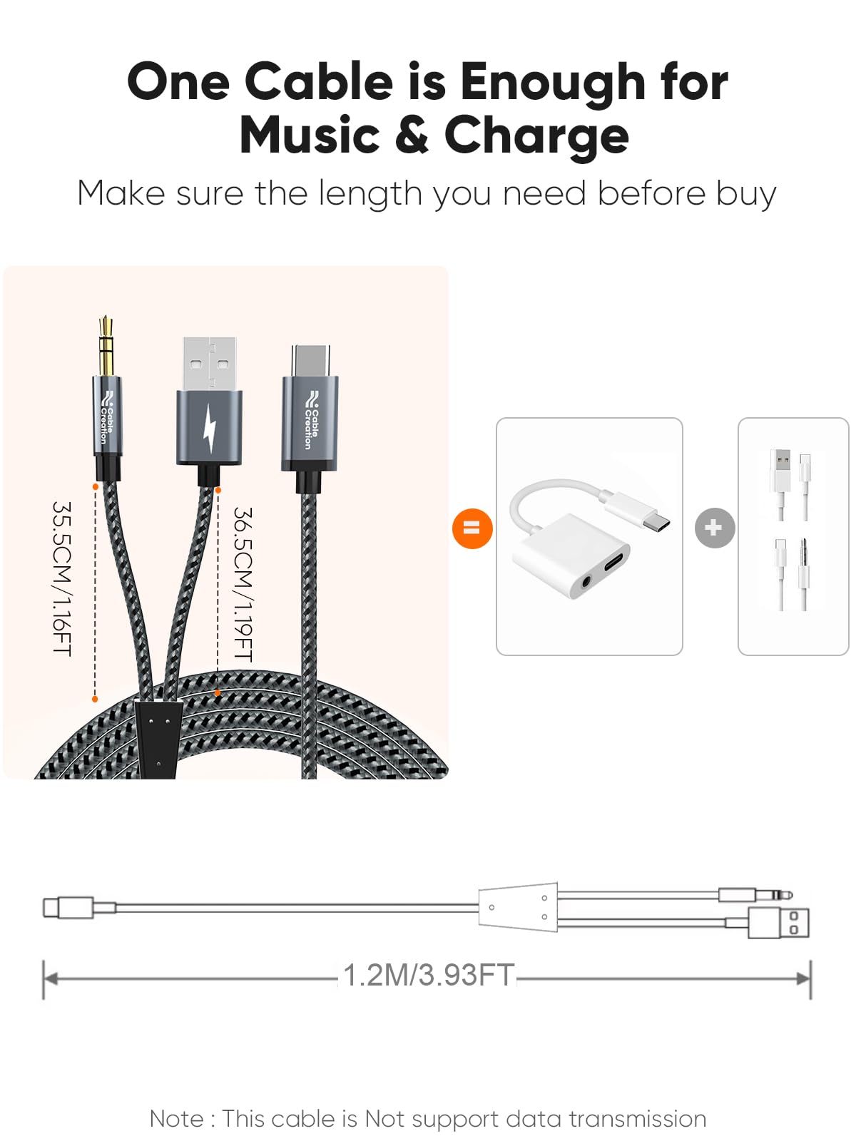 CableCreation USB C to 3.5mm Audio Cable with USB Charging Car Aux Cable
