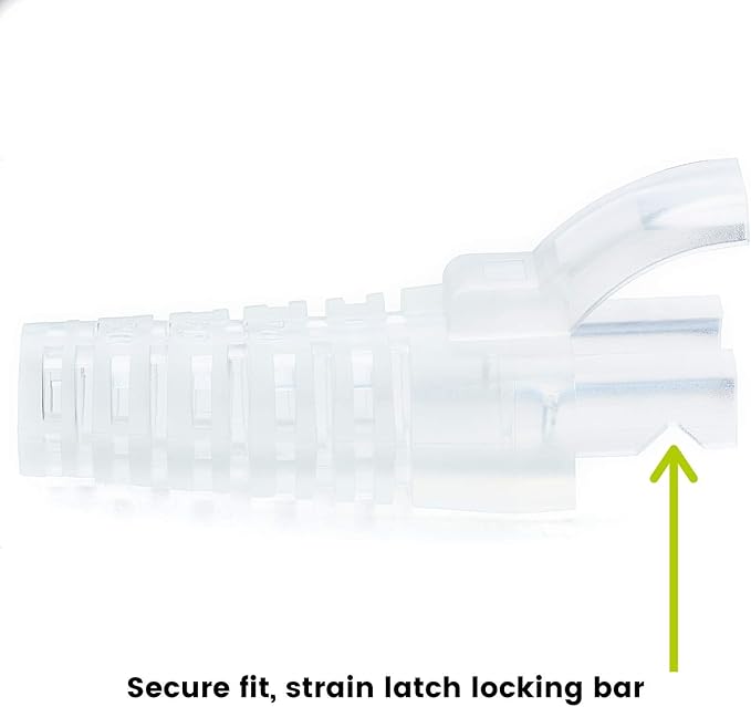 trueCABLE RJ45 Strain Relief Boots, Small 5.5 to 7.0mm Cut-to-Fit PVC Plug Cover, Transparent, 100 Pieces