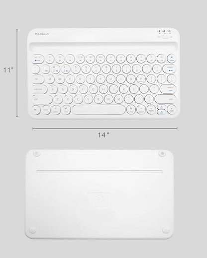 Macally Bluetooth Keyboard for Tablet | Wireless Keyboard for iPad mini/Air/Mini, iPhone (Multi-Device, Built-in Stand, Rechargeable) Easy to Use and Cute Portable - White