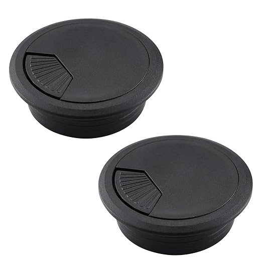 2 Pcs Desk Grommet 2-1/16" / 53 mm, Desk Cord Hole Cover, Cable Grommet ABS Plastic, Desk Hole Grommet for Home & Office Pc, Detachable Adjustable Cable Cord Organizer-Black