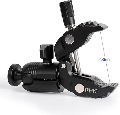 Aluminum Alloy Super Clamp Camera Mount with 360° Ball Head for Bike/Motorcycle Handlebar Pole Tripod Rod 0.5-2.0" Diameter, Compatible with GoPro, Insta360 X5 X4, DJI Osmo Action 5 Pro, Pocket 3