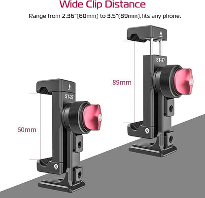 ULANZI ST-27 Phone Tripod Mount, 360° Metal Phone Holder for Tripod w 3 Cold Shoes & Arca Port, Versatile Smartphone Adapter for iPhone 17 16, Desktop Tripods, and Live Streaming/Vlogging Setup