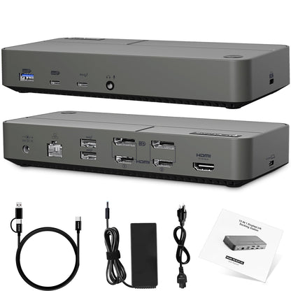 AUIMCE MacBook Docking Station 3 Monitors, Displaylink Laptop Docking Stations with 130W Power Supply,15 in 1 USB C Triple 4K Display Dock for MacBook Pro/Air and USB-C/A Port Computer (3 HDMI, 2 DP)