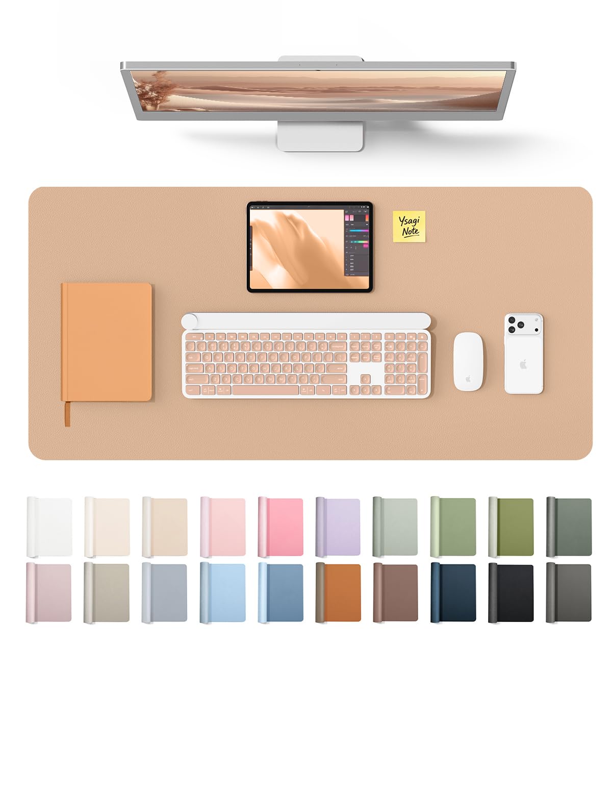 YSAGi Leather Desk Protector, Office Mat, Large Mouse Mat, Non-Slip PU Leather Blotter, Laptop Desk Pad, Waterproof Writing Pad for Office and Home (Latte, 31.5" x 15.8")