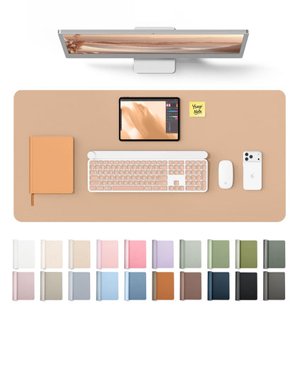YSAGi Leather Desk Protector, Office Mat, Large Mouse Mat, Non-Slip PU Leather Blotter, Laptop Desk Pad, Waterproof Writing Pad for Office and Home (Latte, 31.5" x 15.8")