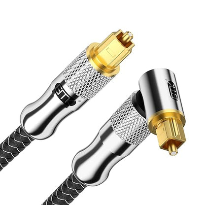 EMK Premium 24K Gold-Plated Right Angle Optical Cable – 90° Toslink to Toslink (7M/22Ft), 360° Rotatable for Soundbars, TVs & Home Theater