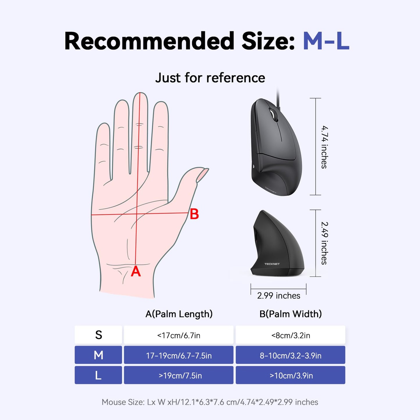 TECKNET Wired Mouse, Comfortable Ergonomic Mouse with 6400 DPI