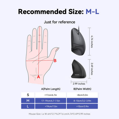 TECKNET Wired Mouse, Comfortable Ergonomic Mouse with 6400 DPI