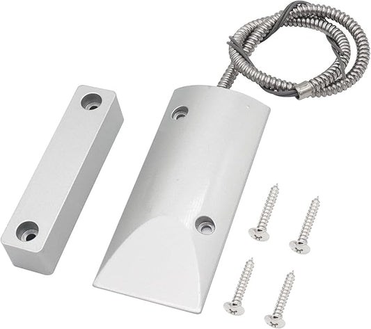 Magnetic Reed Switch Wired Surface Mount Normally Open NO Contact Sensor Alarm Magnetic Door Switch with 2 Wires, Zinc Alloy Sliver, OC-60