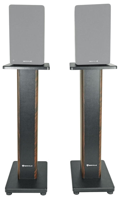 Rockville RHT28D Pair 28" Bookshelf Home Theater Speaker Stands, Dark Wood