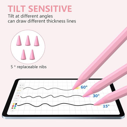 Stylus Pen for iPad 2018-2023 With Palm Rejection, Active Pencil for iPad Pro 11/12.9 Inch, Air 5th/4th/3th Gen, Mini 6th/5th Gen, 10th/9th/8th/7th/6th Generation (Pink)