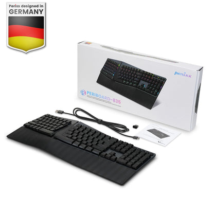 Perixx PERIBOARD-835BL Wireless Ergonomic Mechanical Keyboard - RGB Backlit - Low-Profile Blue Clicky Switches - Multi-Device Connection - Compatible with Windows and Mac OS X - US English