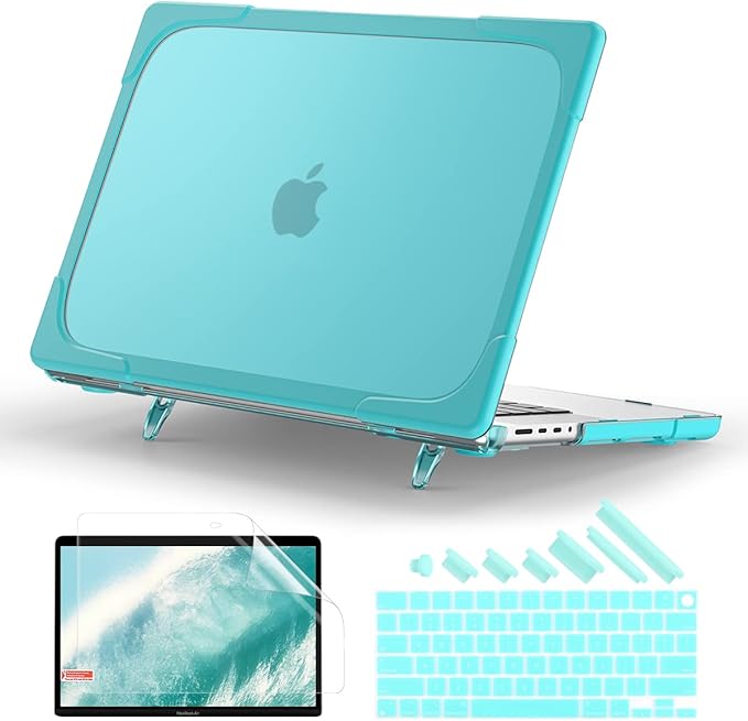 Batianda Compatible with New MacBook Pro 16 inch Case 2024 M4 Chip 2023 2021 Release with M3 M2 Pro Max, Heavy Duty Protective Plastic Hard Shell with Fold Kickstand & Keyboard Cover Protector, Blue