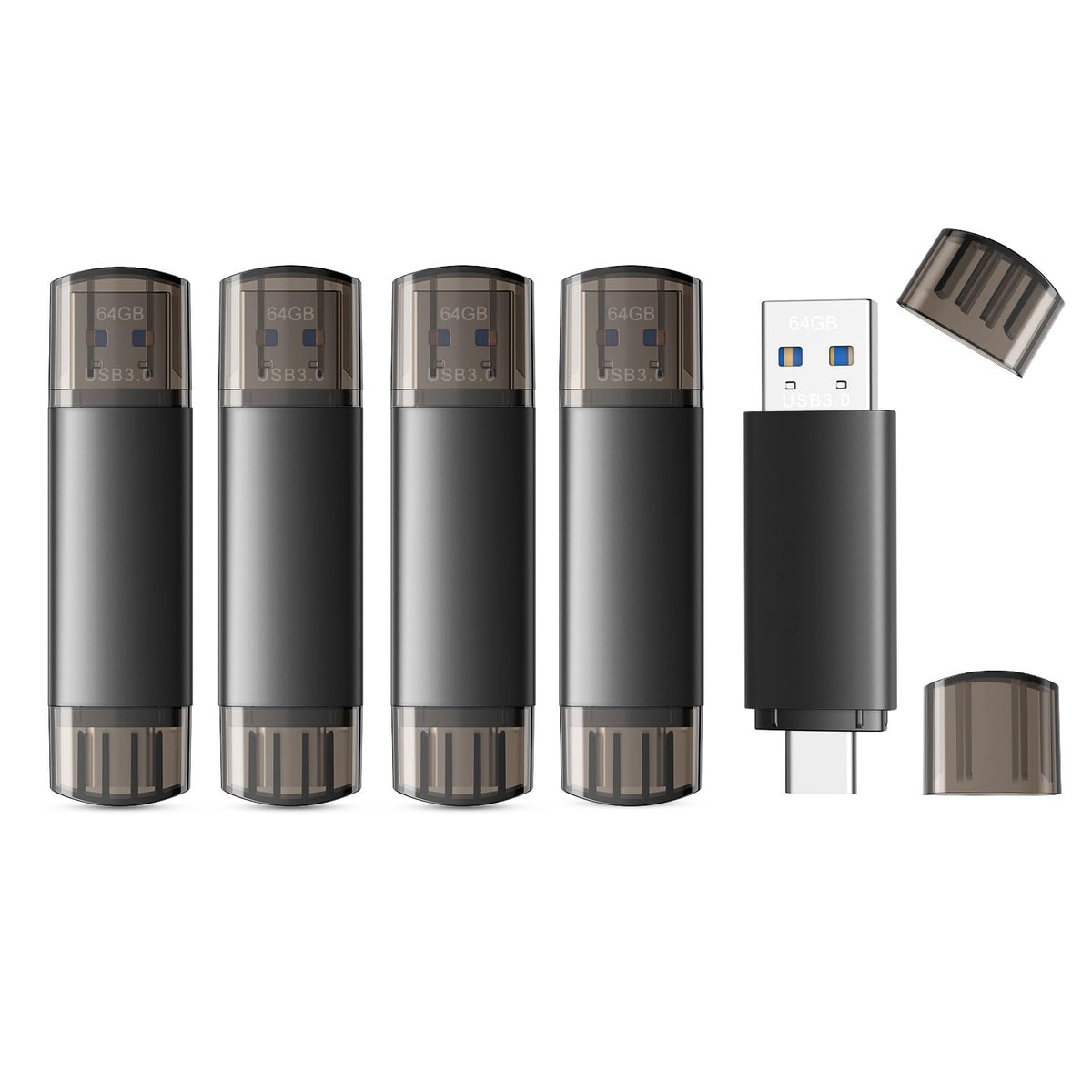 128GB USB C Flash Drive Dual USB 3.1 Flash Drive Type C + USB A Portable Type-C Flash Drive 2-in-1 USB-C Thumb Drive for Smartphone Tablet Computer Mac iPhone 15 Black