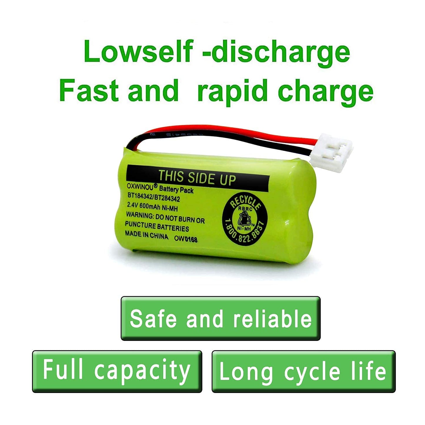 OXWINOU 2.4v BT184342 BT284342 BT18433 BT28433 BT183348 BT283348 BT-1011 Replacement Battery Compatible with Phone CS6209 CS6219 CS6229 DS6151 89-1330-01-00 CPH-515D(2-Pack)