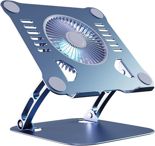 SHUWEI Laptop Cooling Stand with 3 Speed Fan, Adjustable Height Laptop Stand for Desk, Ergonimic Aluminum Laptop Cooling Pad for 10-15'' Notebook - Bule-Gray