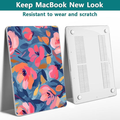 Teryeefi Compatible with M2 M1 MacBook Pro 13 Inch Case A2338 A2289 A2251 A2159 A1989 A1706 A1708 (2024 20203 2022-2016), Hard Shell Case & Keyboard Cover for Mac Pro 13" - W-Abstract Pink Flower