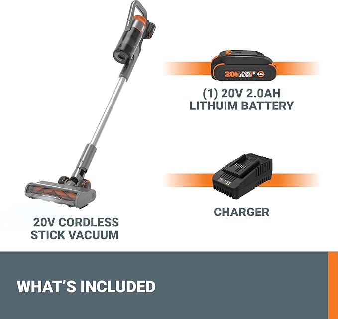 WORX Cordless Stick Vacuum, 20V Handheld Vacuum Cleaner, WX038L.1