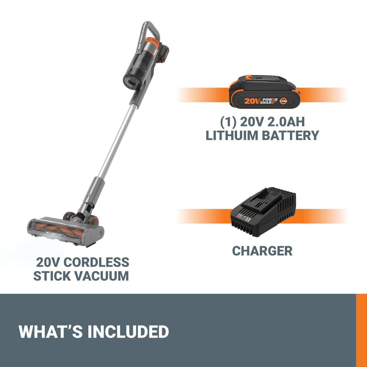 WORX Cordless Stick Vacuum, 20V Handheld Vacuum Cleaner, WX038L.1