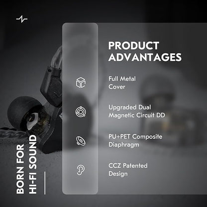 In Ear Earbuds Wired IEM Headphone,CCZ DC02 Dual Magnetic Circuit DD HIFI Earphones,Professional Hifi Earphone,Stereo Sound Earbuds Earphone,CCZ Solo In Ear Monitor for System (Silver, No MIC)