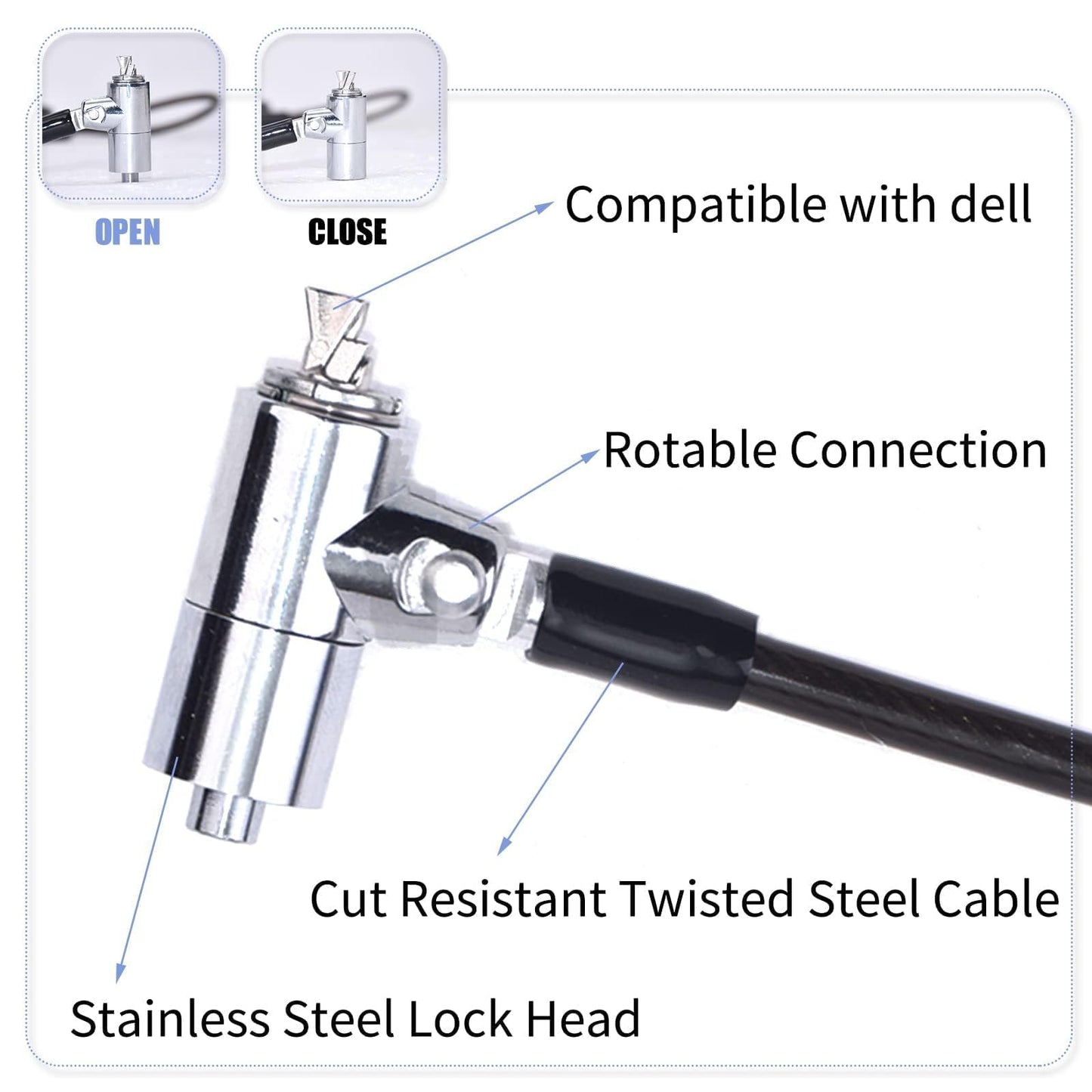 I3C Laptop Cable Lock Hardware Security Cable Lock Anti Theft 6.7FT Cable Lock Compatible with Laptop Anti-Theft Security Locking Cable Compatible for Wedge Type Slot(6 * 2.5mm)