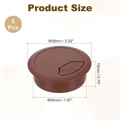uxcell 5 Pcs 50mm (1.97 Inch) Desk Grommet, Plastic Cable Hole Cover, Wire Cord Cable Organizer for Home Office Computer Desk Cabinet, Brown