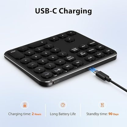 iClever Bluetooth Number Pad, Portable Wireless Number Pad, Aluminum Rechargeable 35-Keys Numeric Keypad for Multi-Devices, Compatible for Laptop, Mac, iMac, Tablet, PC and Desktop