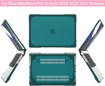 Batianda Compatible with New MacBook Pro 16 inch Case 2024 M4 Chip 2023 2021 Release with M3 M2 Pro Max, Heavy Duty Protective Plastic Hard Shell with Fold Kickstand & Keyboard Cover, Dark Cyan