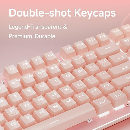 EWEADN TK100 Typewriter Keyboard Wired Mechanical Keyboard, 104 Keys Aesthetic Typewriter Keyboards with White Backlit, Anti-Ghosting, Blue Switch Wired Cute Keyboards-Pink