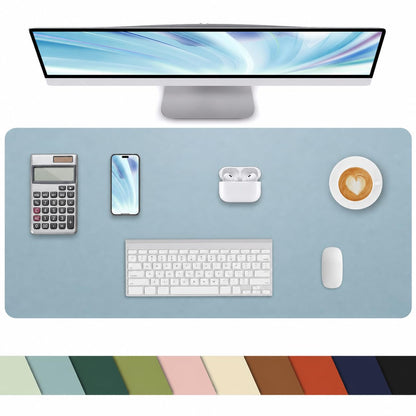 Leather Desk Pad Protector, Office Mat, Large Mouse Pad, Non-Slip Blotter, Laptop Pad, Waterproof Writing Pad for Office & Home (Grey Blue, 40" x 17")