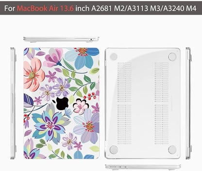 Teryeefi for M4 M3 M2 MacBook Air 13 inch Case 2025 2024 2023 2022 Release A3240 A3113 A2681 Model, for 13.6 inch MacBook Air Hard Shell Case + Keyboard Cover +Type C Adapter, Pretty Flowers Clear-104