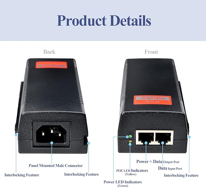 Revotech Gigabit 90W PoE++ Injector 54-56V Adapter, 10/100/1000Base-T IEEE 802.3bt PoE Standard Active POE+, Plug and Play for Wireless Access Points/PTZ/Videophones