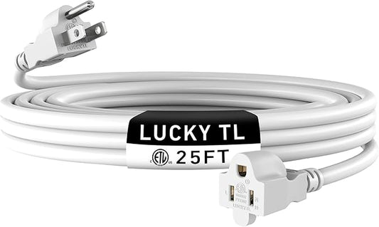 LUCKY TL Indoor Outdoor Extension Cord, 16/3 Gauge White Long Extension Cord 25ft, Waterproof Flexible Case, Made of Pure Copper, 13A 1625W 16AWG SJTW, 3 Prong Heavy Duty Wire, ETL