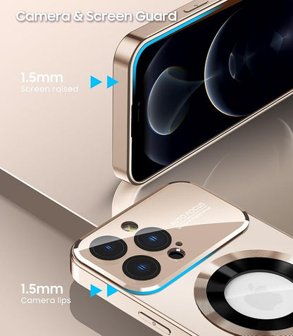 Magnetic for iPhone 12 Pro Max Case, Compatible with MagSafe, Built-in Camera Lens Protector, Logo View, Military Grade Drop Proof Phone Case Cover, Desert Titanium