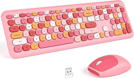 KNOWSQT Wireless Keyboard and Mouse Combo, Pale Pink Full-Sized 2.4G Silent Keycap Colorful Keyboards, USB Dongle Plug Play, Laptop, Windows, PC, Mac, Desktop