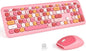 KNOWSQT Wireless Keyboard and Mouse Combo, Pale Pink Full-Sized 2.4G Silent Keycap Colorful Keyboards, USB Dongle Plug Play, for Laptop, Windows, PC, Computer, Desktop