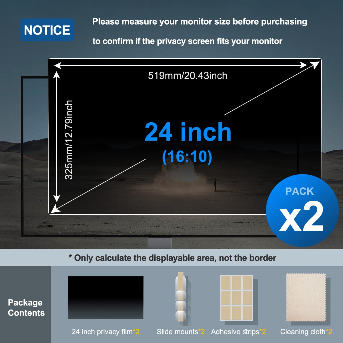 JEAPKA [2-Pack] 24 Inch Privacy Screen for Monitor Computer Screen Privacy Filter for 16:10 Widescreen Monitor Desktop PC Monitor Privacy Film Monitor Privacy Shield and Anti-Glare Protector