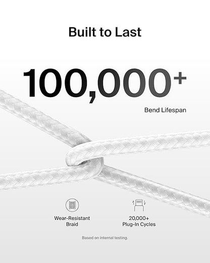 Belkin USB C to USB C Cable 2-Pack, 9.9ft, 60W - Type C Charger, iPhone Charger Cord, Soft, Braided, Flexible for iPhone 16, Galaxy S25, Pixel 9, Airpods, iPad Pro & More, Travel Essentials - White