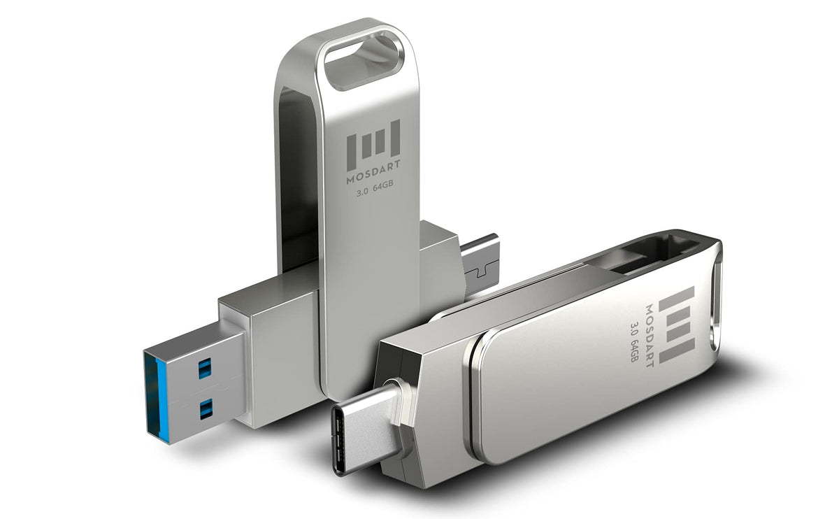 MOSDART 128GB USB C and A 3.2 150MB/s Dual Flash Drive with Keychain, Blue