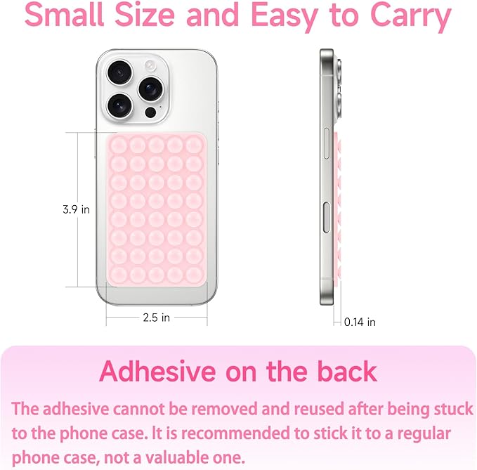Silicone Suction Phone Case Mount, Non Slip Suction Cup Phone Mount, Phone Accessories Holder for Selfies and Videos, Silicon Adhesive Phone Stand Sticky for Cell Phone Pink