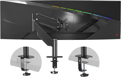 Pholiten Premium Aluminum Heavy Duty Monitor Arm，Ultrawide Monitor Arm,Full Motion Single Computer Mount for Computer Screens up to 49 inchs and 46.2lbs,Adjustable Clamp and Grommet Vesa Mount.