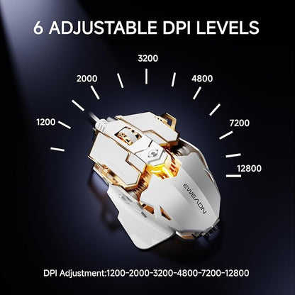 EWEADN G5 Wired Gaming Mouse, Ergonomic RGB Computer Mouse, 12800 Adjustable DPI, 9 Programmable Macro Buttons with Rapid Fire Key Compatible for PC/Laptop/Windows-White