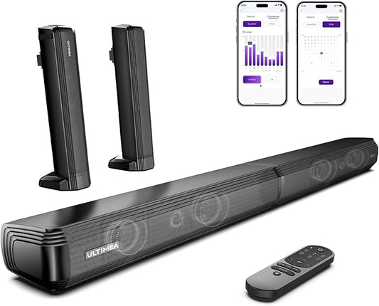 ULTIMEA 2.2ch Sound Bar for Smart TV, Peak Power 100W, 2-in-1 Detachable Sound Bar for TV, App, Bluetooth 5.3 TV Soundbar, 3 EQ Modes, BassMX Technology, HDMI-ARC/Opt/AUX, Apollo S40, 2025 Upgraded