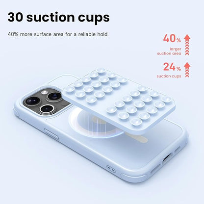 Patented Magnetic Sticky Phone Suction Grip Mount for MagSafe Case,Magnet Silicone Portable Stand Holder for iPhone 16/15/14/13/12 Series and Android, Hands-Free Selfies and Videos,Baby Blue