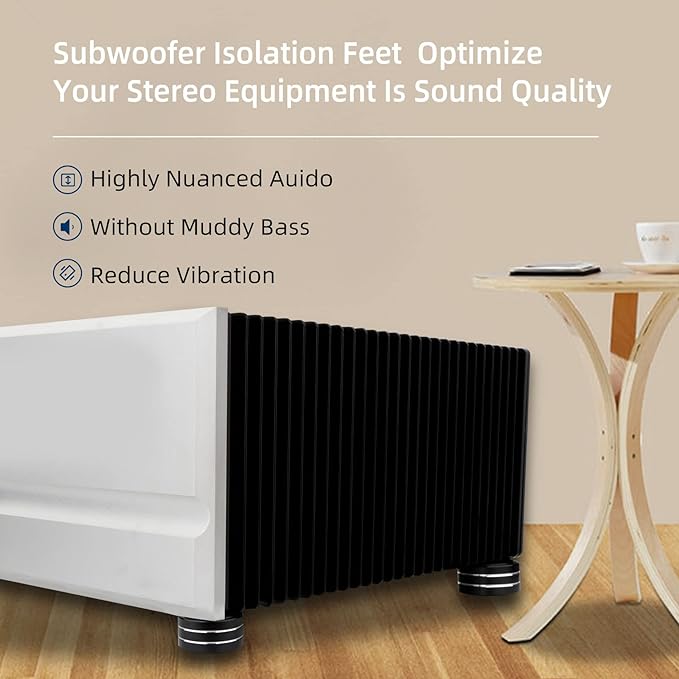 Monosaudio 4Pcs 40x20mm Speaker Isolation Feet Single-sided 3M Adhesives Speaker Spike Pads with Non-Slip Rubber Rings for Audio,Speakers, Subwoofers, Home Theater, Turntable DAC Feet Pad(Black Color)